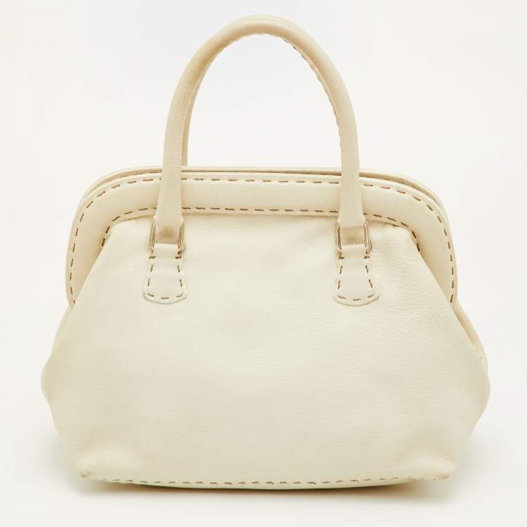 Pre Owned Fendi Adele White Leather Selleria Satchel