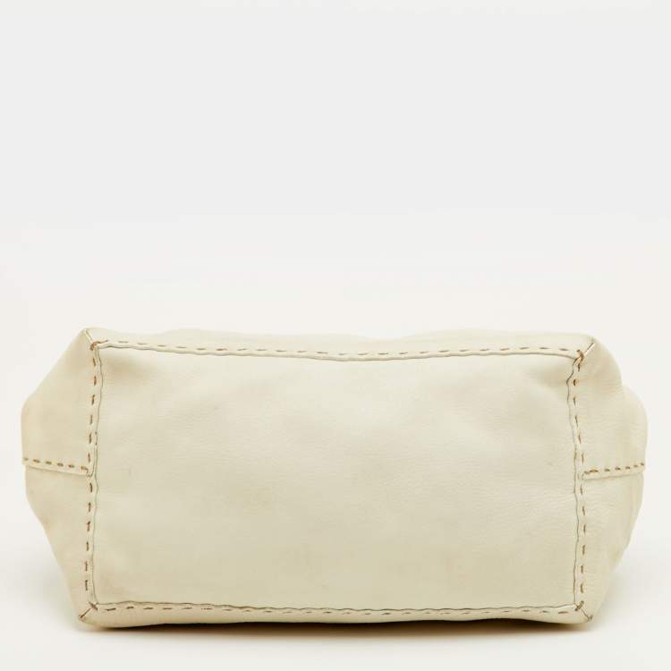 Pre Owned Fendi Adele White Leather Selleria Satchel