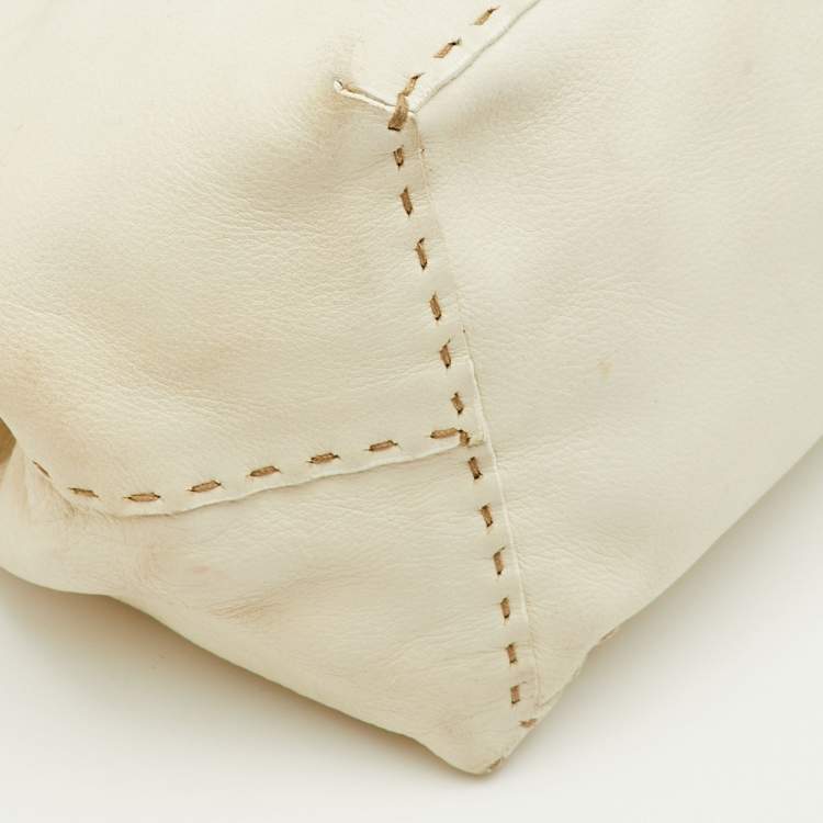 Pre Owned Fendi Adele White Leather Selleria Satchel