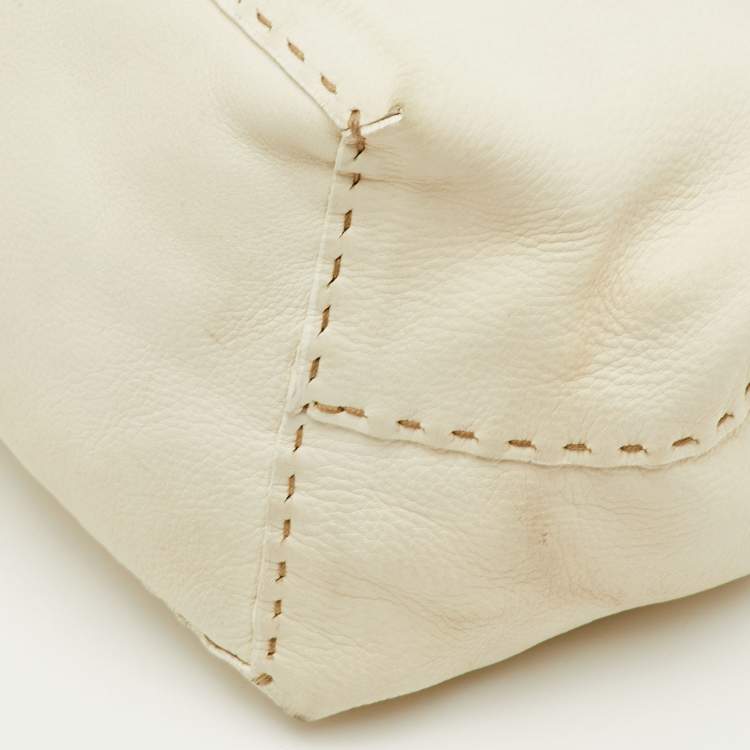 Pre Owned Fendi Adele White Leather Selleria Satchel