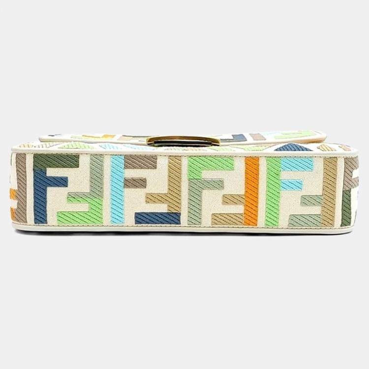 Pre Owned Fendi Cream Multicolor Fabric Baguette Bag