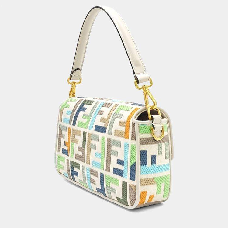 Pre Owned Fendi Cream Multicolor Fabric Baguette Bag