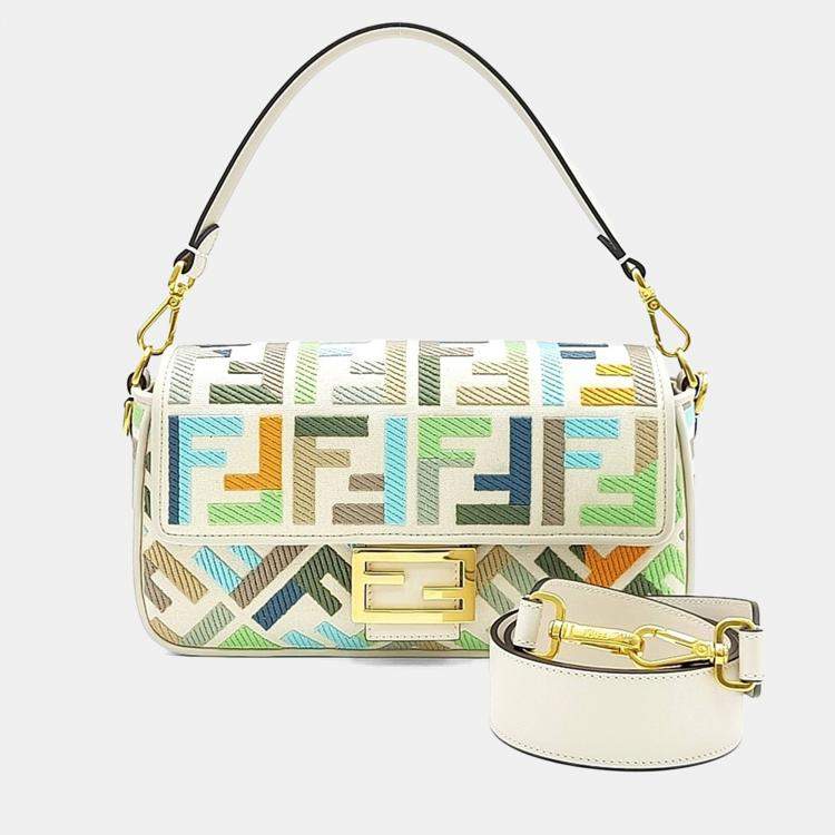 Pre Owned Fendi Cream Multicolor Fabric Baguette Bag