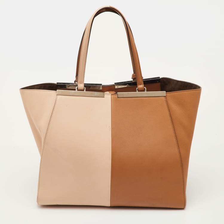 Pre Owned Fendi 3Jours Large Brown/Light Pink Leather Tote
