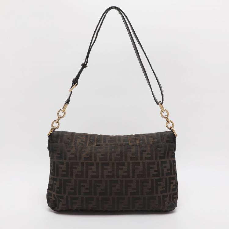 مملوكة مسبقًا Fendi Mia Large Brown Zucca Canvas and Patent Leather Shoulder Bag