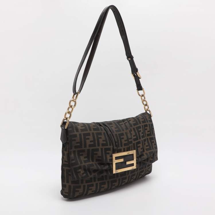 مملوكة مسبقًا Fendi Mia Large Brown Zucca Canvas and Patent Leather Shoulder Bag