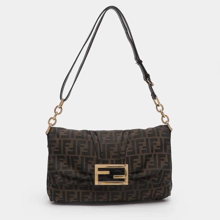 مملوكة مسبقًا Fendi Mia Large Brown Zucca Canvas and Patent Leather Shoulder Bag