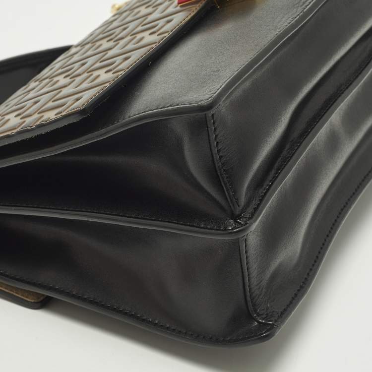 Pre Owned Fendi Kan I Medium Black/Brown FF Leather Top Handle Bag