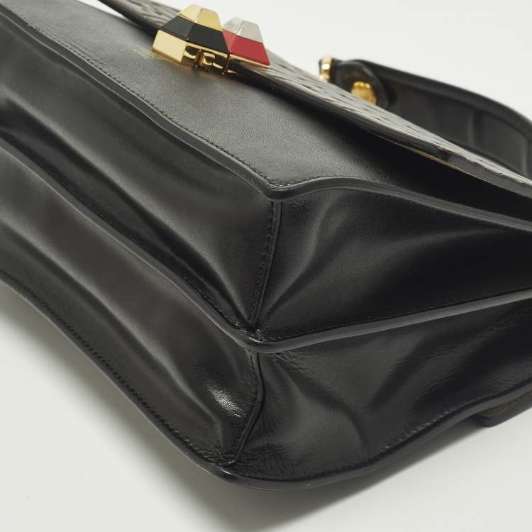 Pre Owned Fendi Kan I Medium Black/Brown FF Leather Top Handle Bag