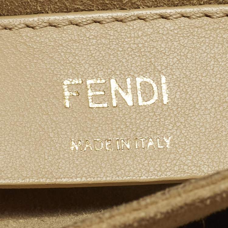 Pre Owned Fendi Kan I Medium Black/Brown FF Leather Top Handle Bag