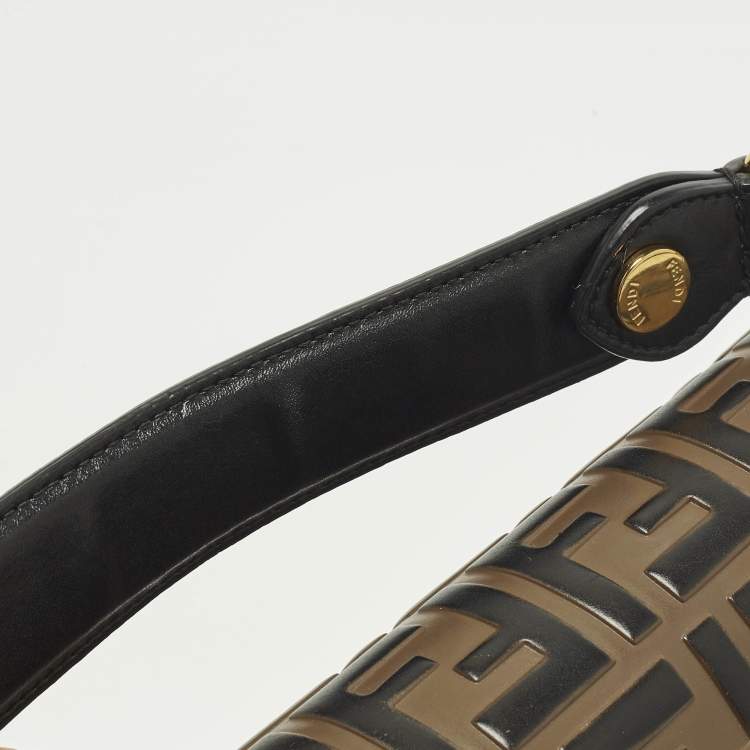 Pre Owned Fendi Kan I Medium Black/Brown FF Leather Top Handle Bag