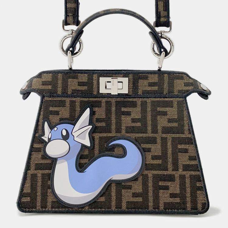 Pre Owned Fendi Peekaboo I See You PokMon Collaboration Dratini Brown Canvas Size Petit