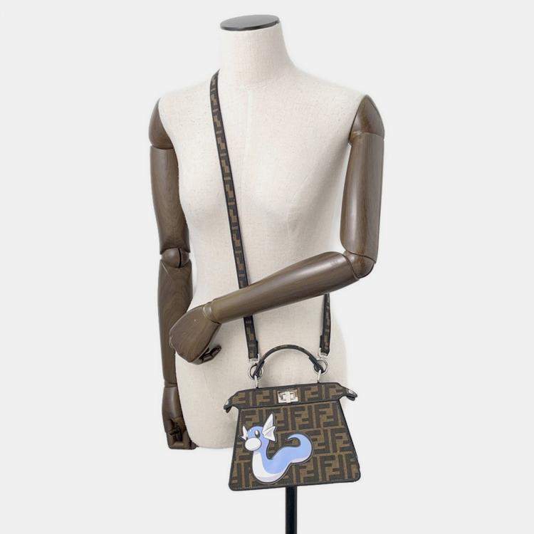 Pre Owned Fendi Peekaboo I See You PokMon Collaboration Dratini Brown Canvas Size Petit