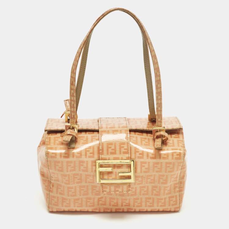 Pre Owned Fendi Orange Zucchino Coated Fabric Mamma Baguette Bag