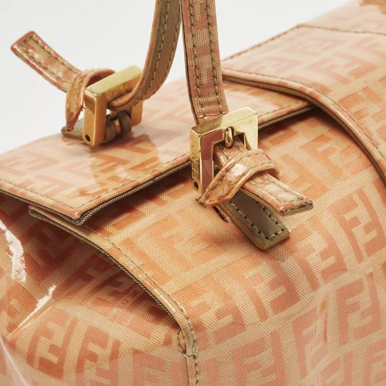 Pre Owned Fendi Orange Zucchino Coated Fabric Mamma Baguette Bag