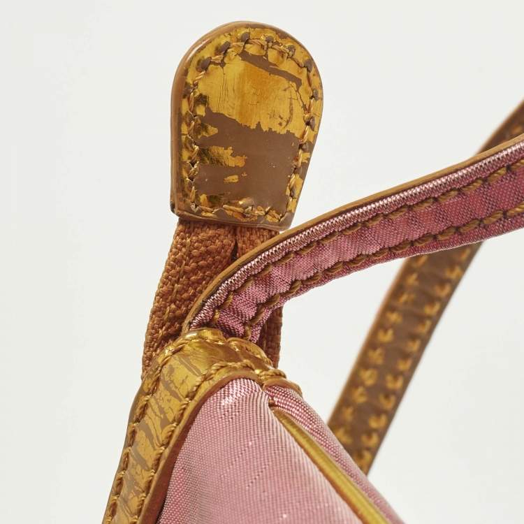 Pre Owned Fendi Pink/Gold Zucchino Lurex Fabric Accessory Pochette