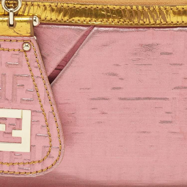 Pre Owned Fendi Pink/Gold Zucchino Lurex Fabric Accessory Pochette