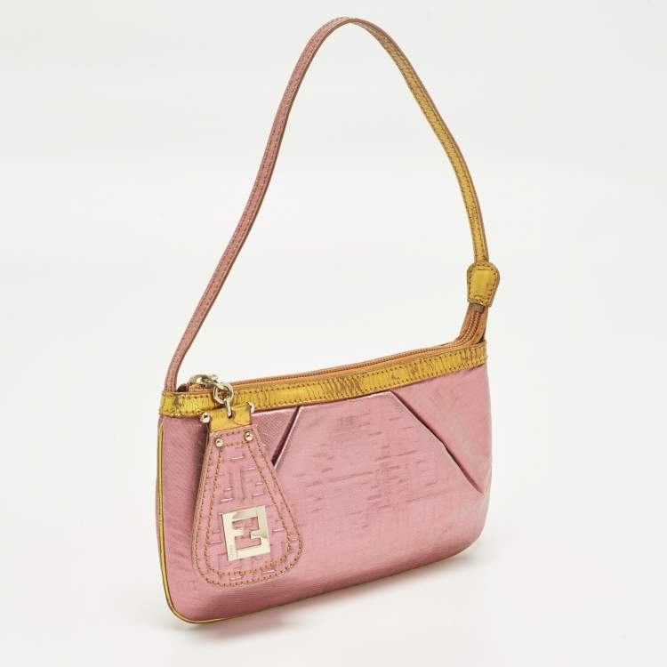 Pre Owned Fendi Pink/Gold Zucchino Lurex Fabric Accessory Pochette