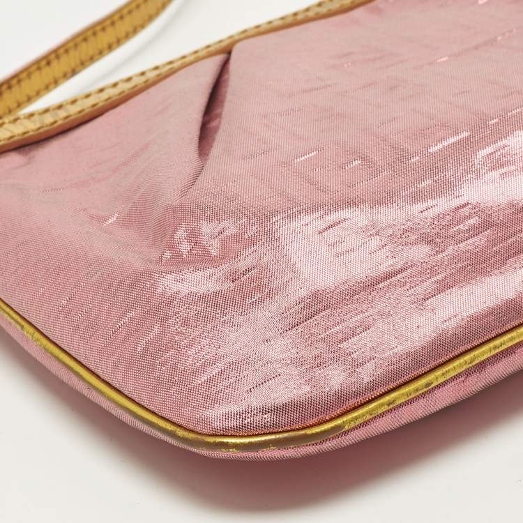 Pre Owned Fendi Pink/Gold Zucchino Lurex Fabric Accessory Pochette