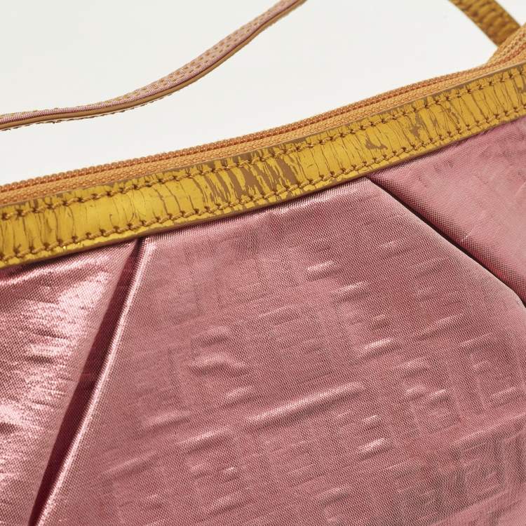 Pre Owned Fendi Pink/Gold Zucchino Lurex Fabric Accessory Pochette