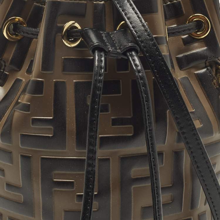 Pre Owned Fendi Mon Tresor Mini Brown/Black Zucca Leather Bucket Bag