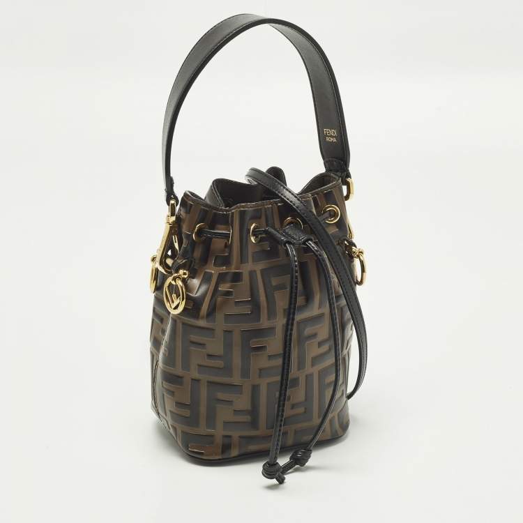 Pre Owned Fendi Mon Tresor Mini Brown/Black Zucca Leather Bucket Bag