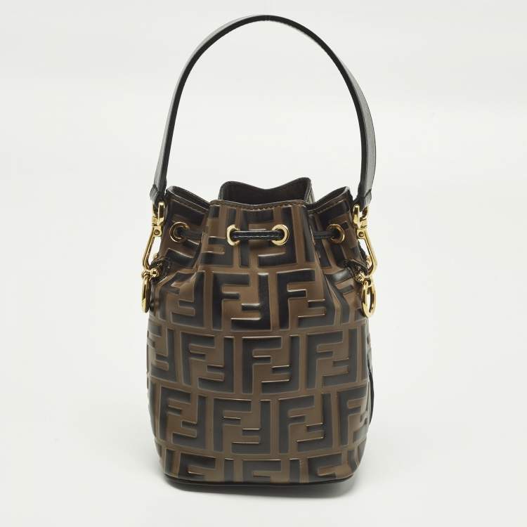 Pre Owned Fendi Mon Tresor Mini Brown/Black Zucca Leather Bucket Bag