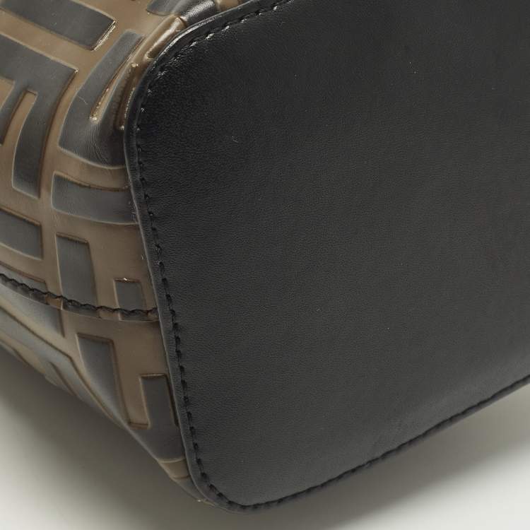 Pre Owned Fendi Mon Tresor Mini Brown/Black Zucca Leather Bucket Bag