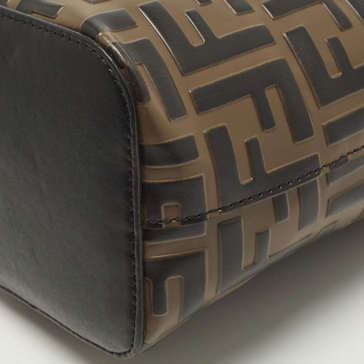 Pre Owned Fendi Mon Tresor Mini Brown/Black Zucca Leather Bucket Bag