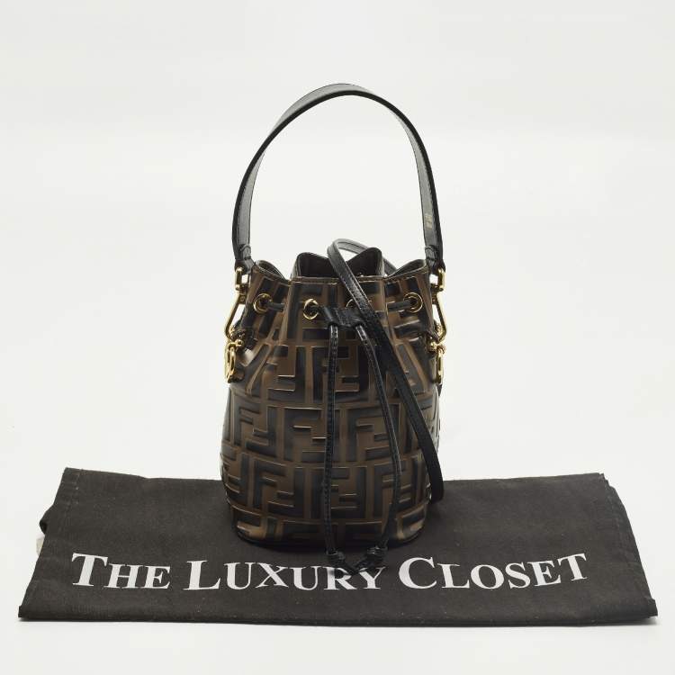 Pre Owned Fendi Mon Tresor Mini Brown/Black Zucca Leather Bucket Bag