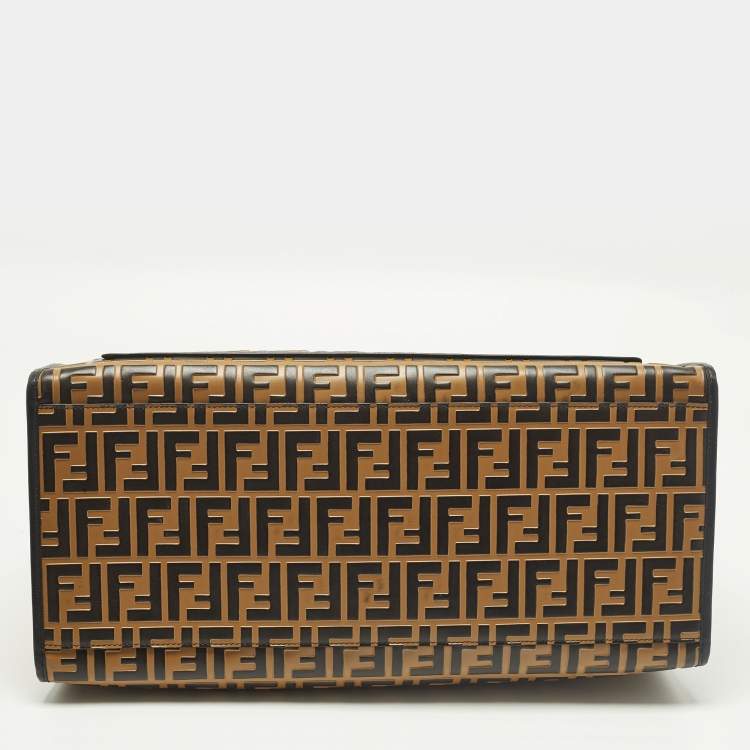 Pre Owned Fendi Runaway Large Black/Brown Zucca Leather and Raffia Shopper Tote