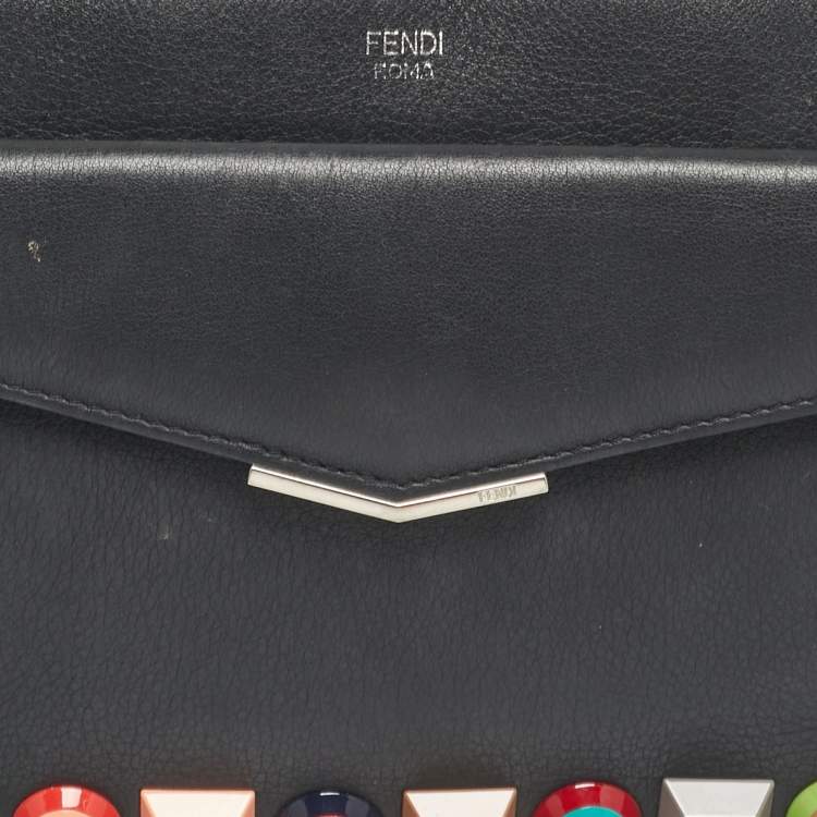Pre Owned Fendi Rainbow Studded Black Leather Crossbody Bag