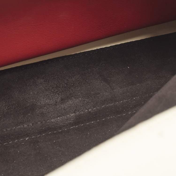 Pre Owned Fendi Dotcom Whipstitched Large Off White/Black Leather Top Handle Bag