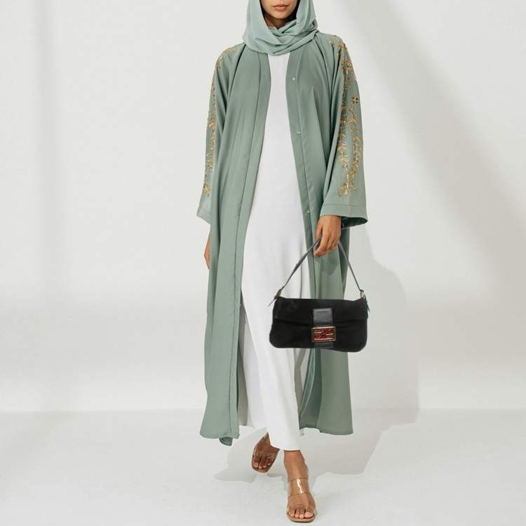 Pre Owned Fendi Flap Baguette Black Suede Bag