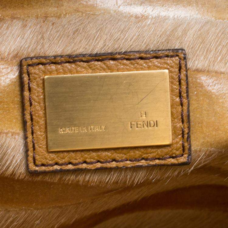 Pre Owned Fendi Tan/Brown Ombre Leather with Calfhair Lining Large Peekaboo Top Handle Bag
