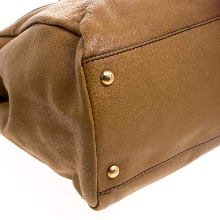 Pre Owned Fendi Tan/Brown Ombre Leather with Calfhair Lining Large Peekaboo Top Handle Bag