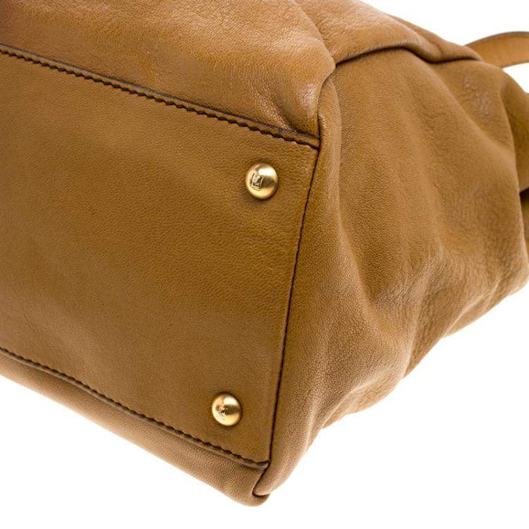Pre Owned Fendi Tan/Brown Ombre Leather with Calfhair Lining Large Peekaboo Top Handle Bag