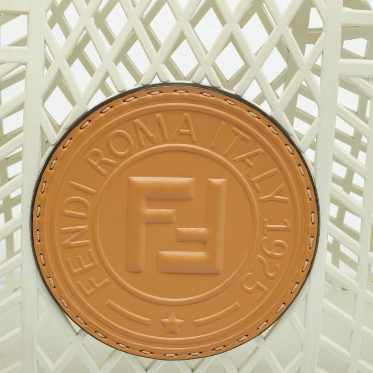 Pre Owned Fendi FF Logo Stamp Off White/Brown PVC Basket Bag