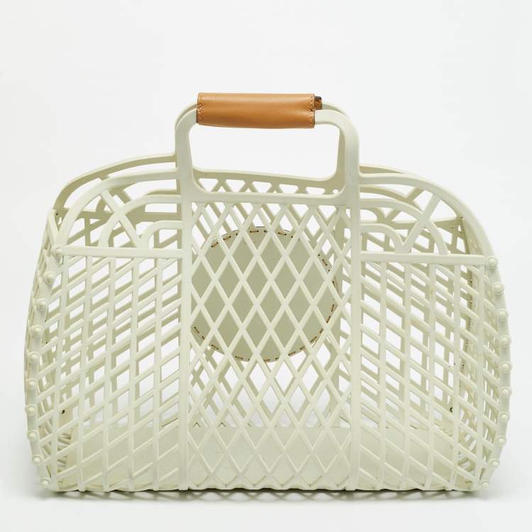Pre Owned Fendi FF Logo Stamp Off White/Brown PVC Basket Bag