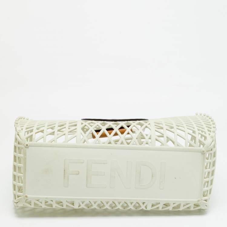 Pre Owned Fendi FF Logo Stamp Off White/Brown PVC Basket Bag