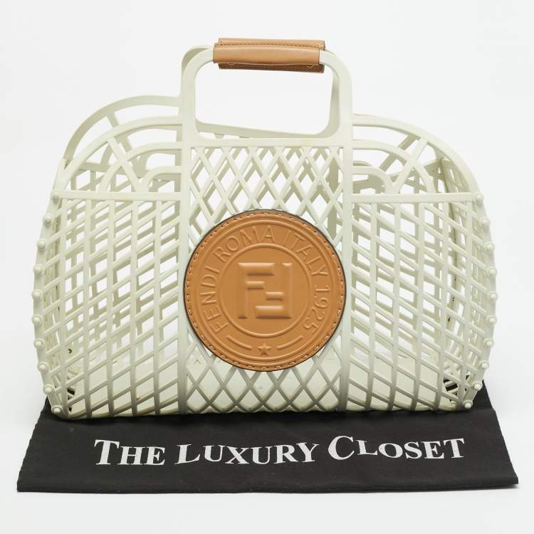 Pre Owned Fendi FF Logo Stamp Off White/Brown PVC Basket Bag