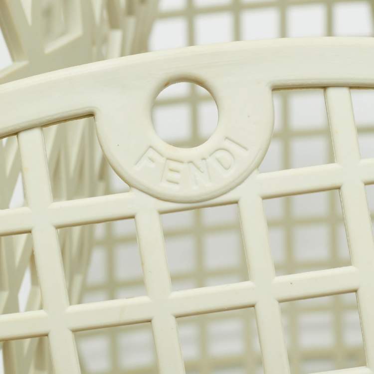 Pre Owned Fendi FF Logo Stamp Off White/Brown PVC Basket Bag