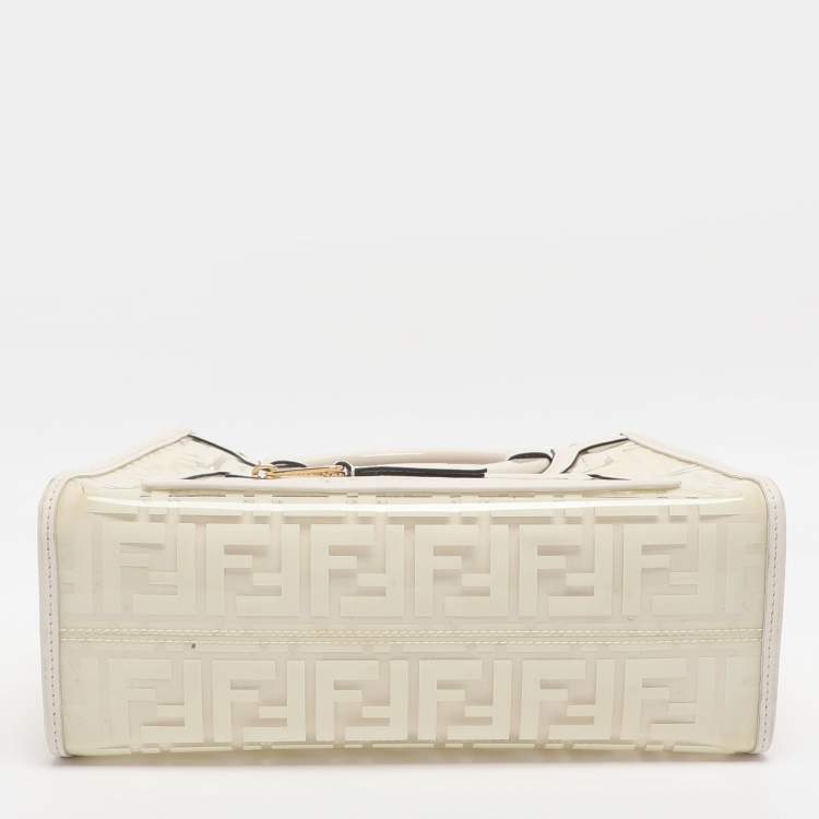 Pre Owned Fendi Runaway Small Transparent/Off White Zucca PVC and Leather Tote 