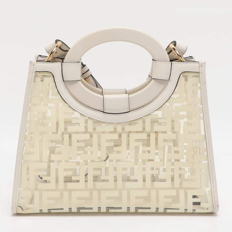 Pre Owned Fendi Runaway Small Transparent/Off White Zucca PVC and Leather Tote 