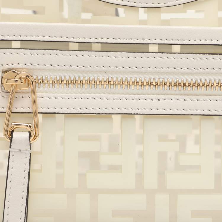 Pre Owned Fendi Runaway Small Transparent/Off White Zucca PVC and Leather Tote 