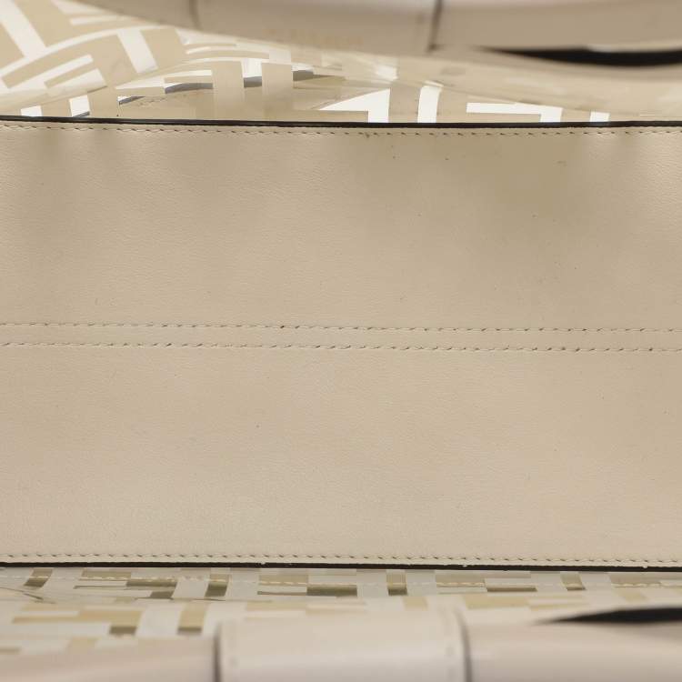 Pre Owned Fendi Runaway Small Transparent/Off White Zucca PVC and Leather Tote 