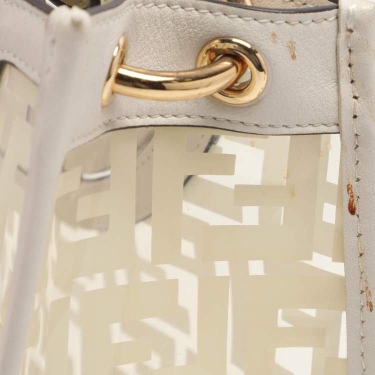 Pre Owned Fendi Runaway Small Transparent/Off White Zucca PVC and Leather Tote 