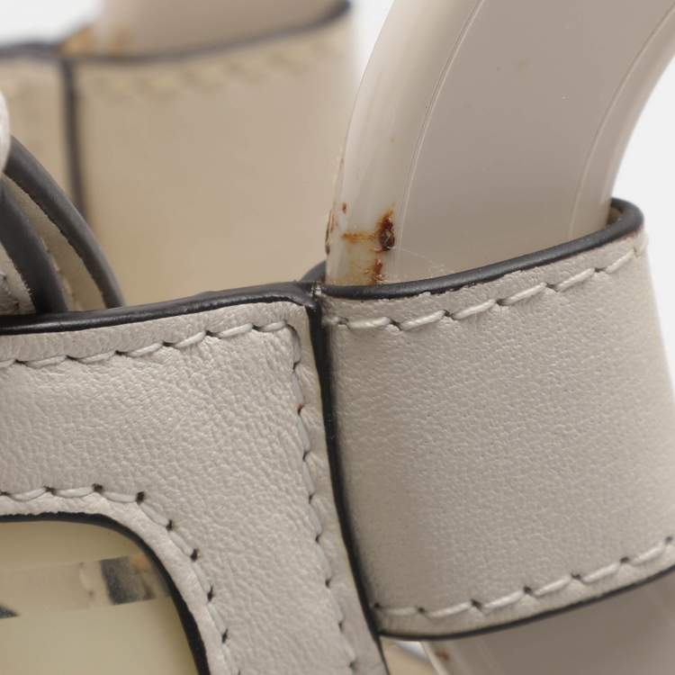 Pre Owned Fendi Runaway Small Transparent/Off White Zucca PVC and Leather Tote 