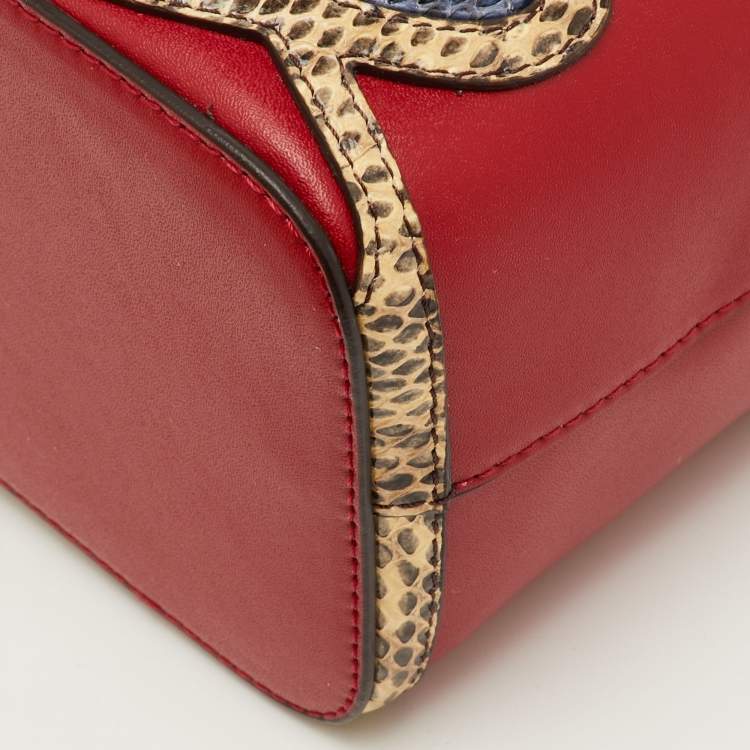 Pre Owned Fendi Mon Tresor Red Elaphe Leather and Leather Bucket Bag w/Charms