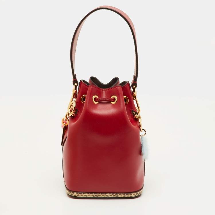 Pre Owned Fendi Mon Tresor Red Elaphe Leather and Leather Bucket Bag w/Charms